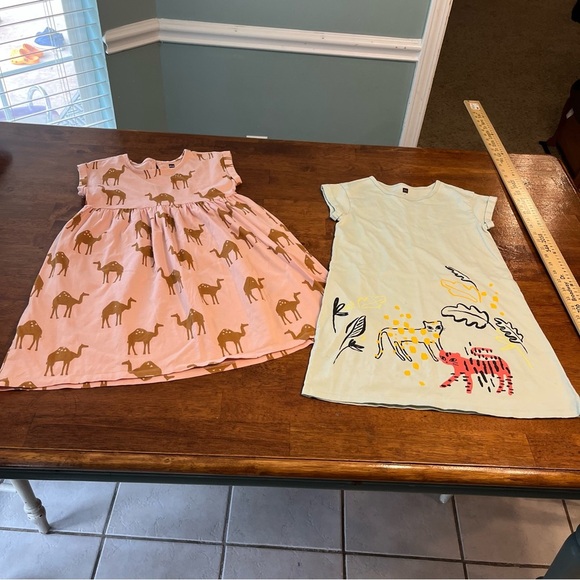 Tea Collection Other - 2 Tea Collection pink camel white jungle dresses size 7 100% cotton